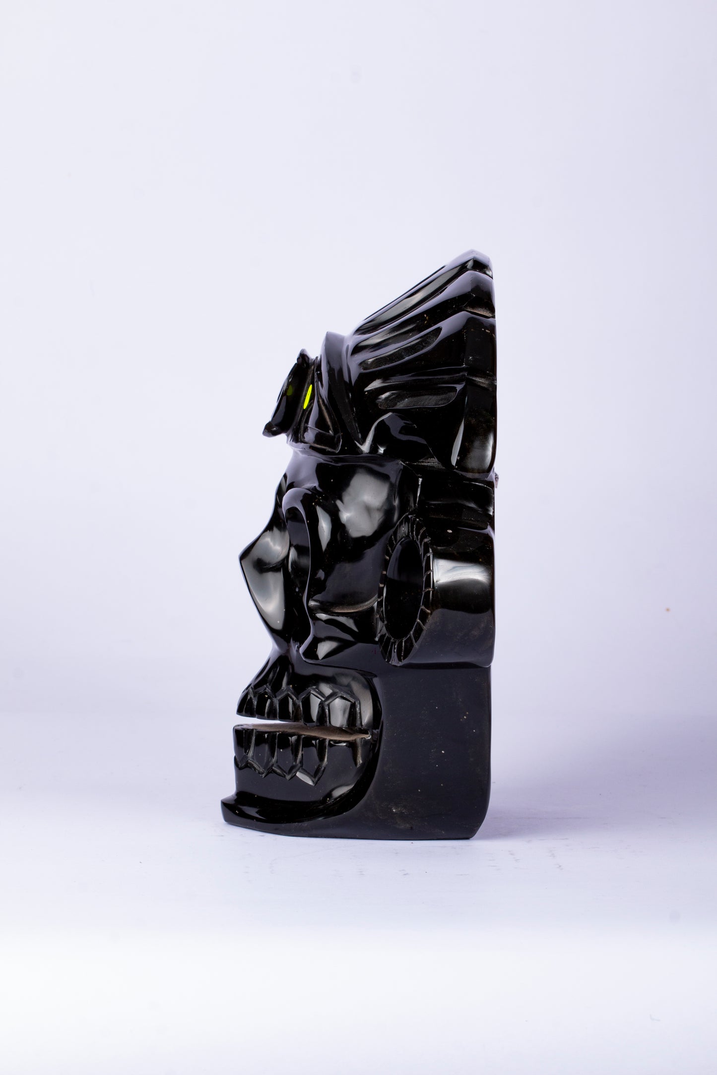 Máscara Cráneo Guerrero – Obsidiana Negra Pulida