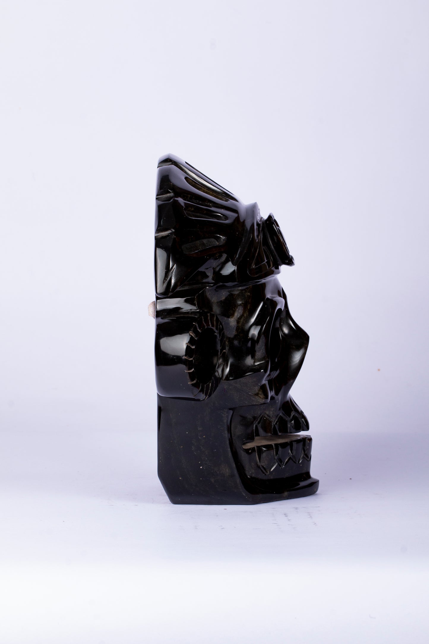 Máscara Cráneo Guerrero – Obsidiana Negra Pulida