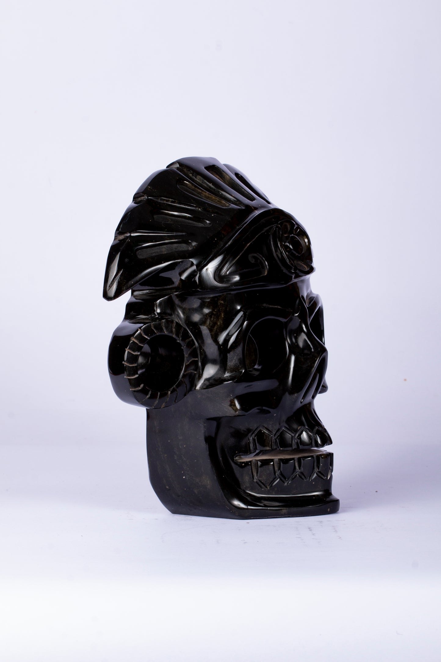 Máscara Cráneo Guerrero – Obsidiana Negra Pulida