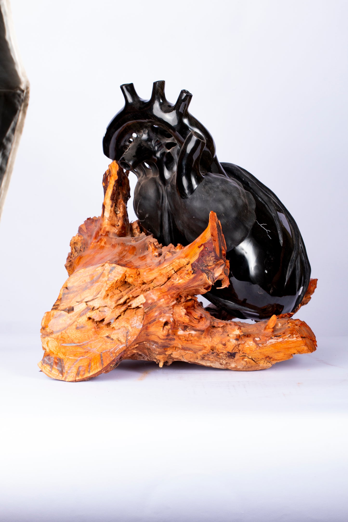 Corazón de Obsidiana – Escultura Orgánica sobre Madera