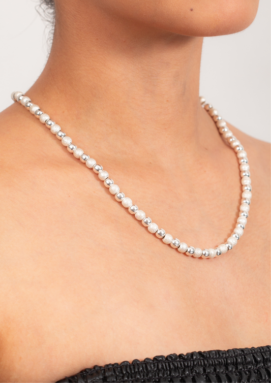 Collar de Plata 925 con Esferas Mate y Pulidas
