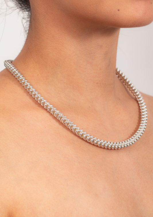 Collar de Plata 925 – Tejido de Cuentas Doble (Estilo Malla)