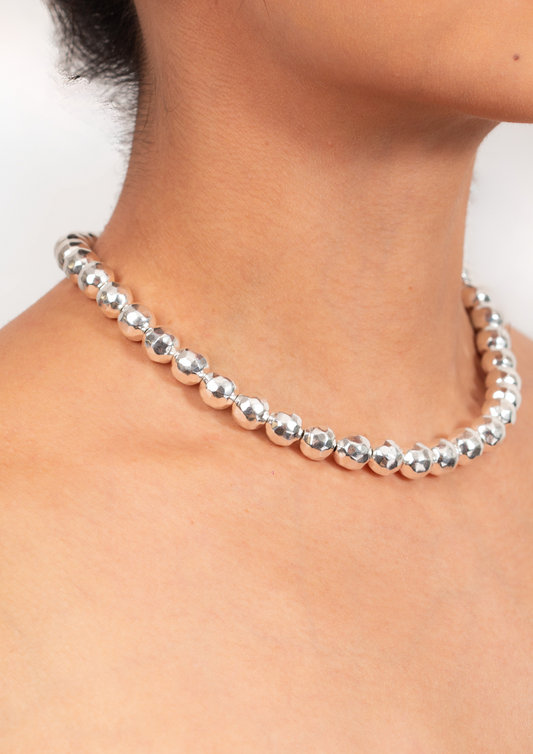 Collar de Plata 925 con Esferas Facetadas Grandes