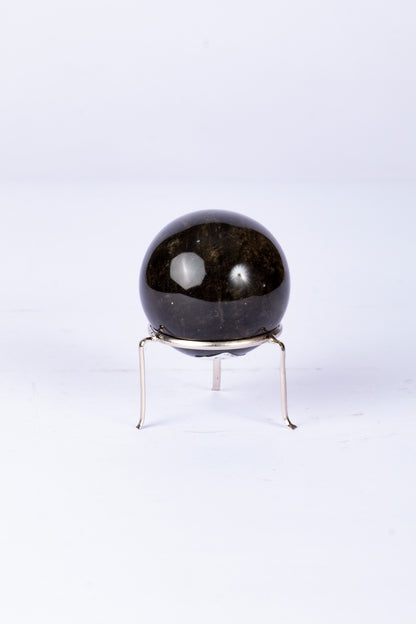 Esfera de Obsidiana Dorada con Base Metálica