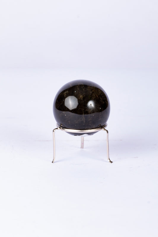 Esfera de Obsidiana Dorada con Base Metálica