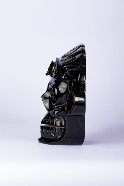 Máscara Cráneo Guerrero – Obsidiana Negra Pulida