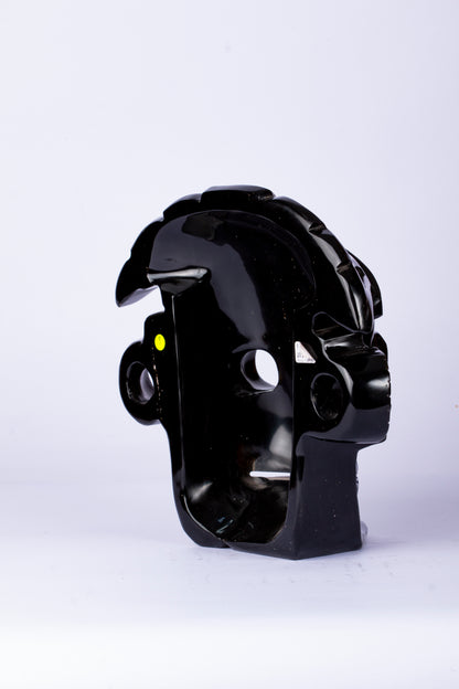 Máscara Cráneo Guerrero – Obsidiana Negra Pulida