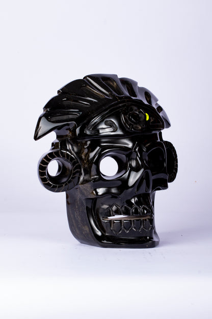 Máscara Cráneo Guerrero – Obsidiana Negra Pulida