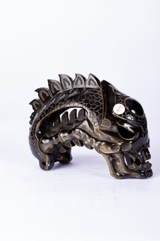 Dragón Mesoamericano – Escultura de Obsidiana Dorada