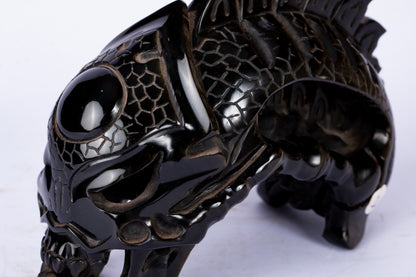 Dragón Mesoamericano – Escultura de Obsidiana Dorada